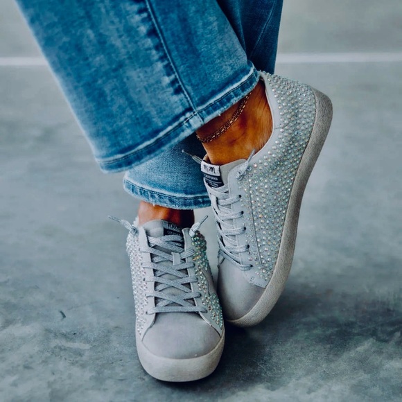 Miim Shoes - MiiM Rhinestone Sneakers Size 8.5 Gray White Lace Up Low Top Sparkle NEW